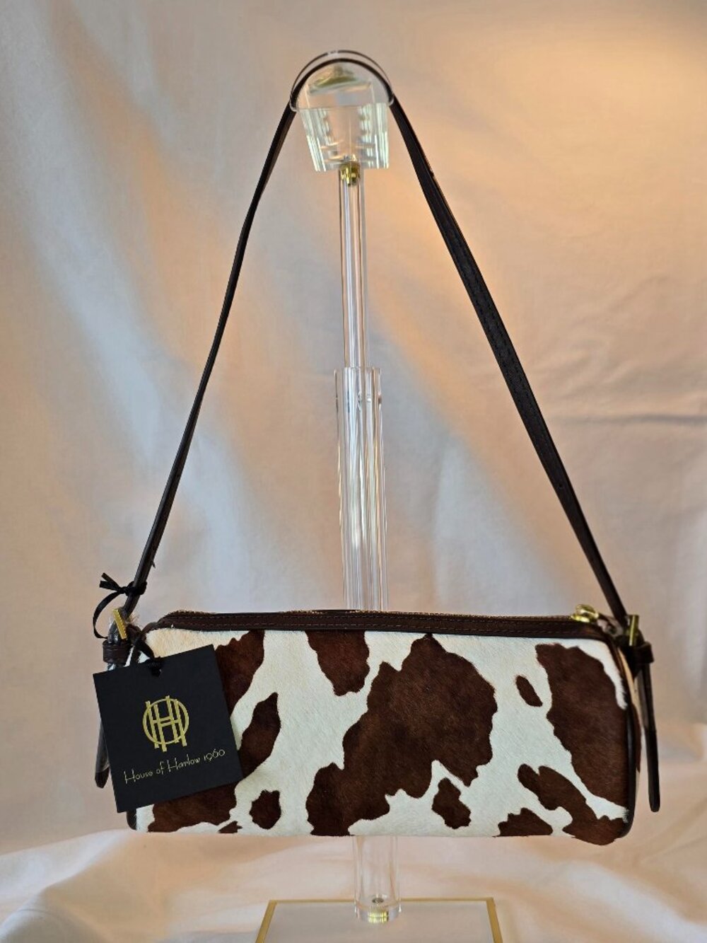NWT House of Harlow 1960 Cowhide calf hair western barrel shoulder bag